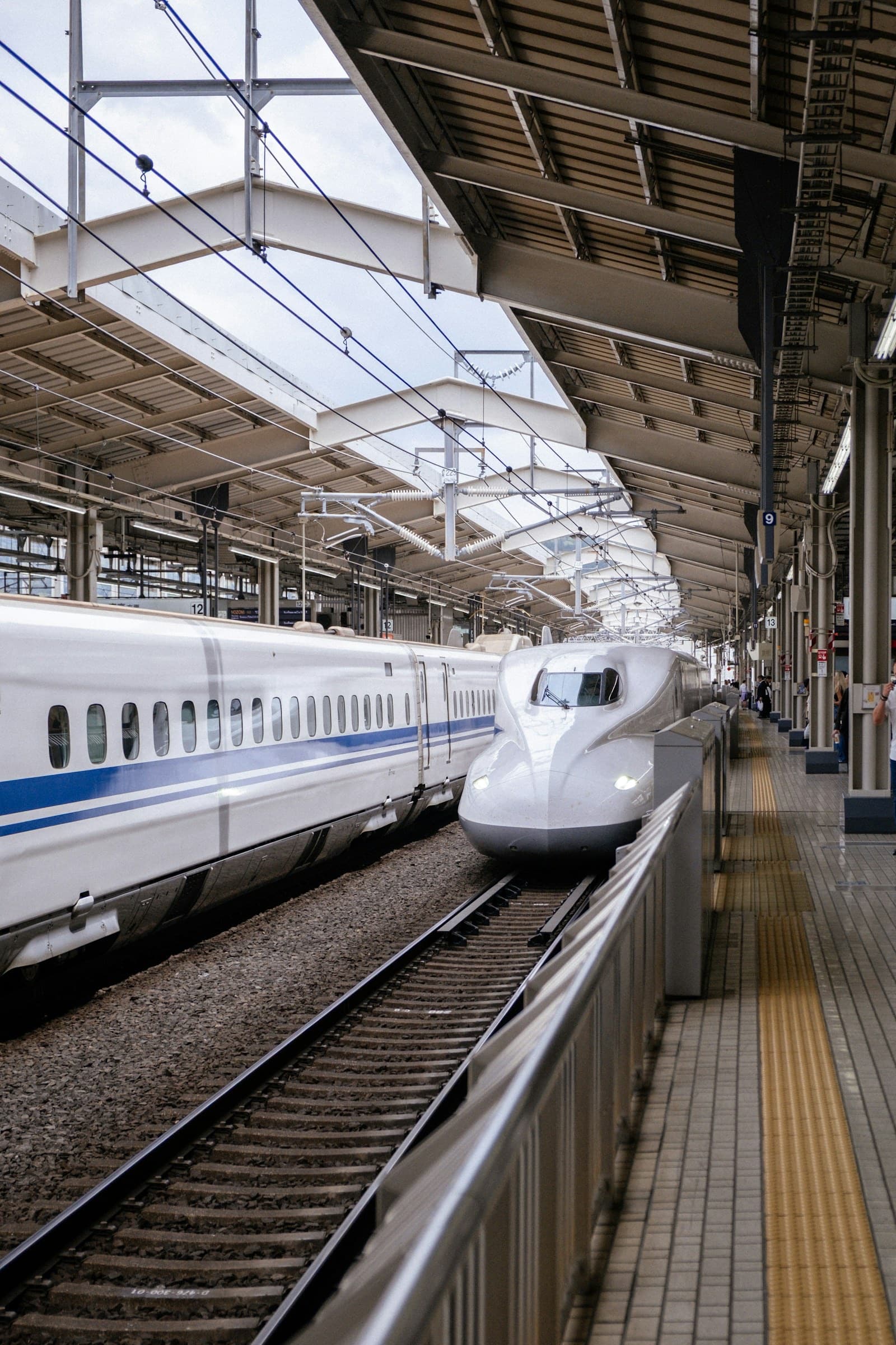 Shinkansen bullet train at a Japanese station platform