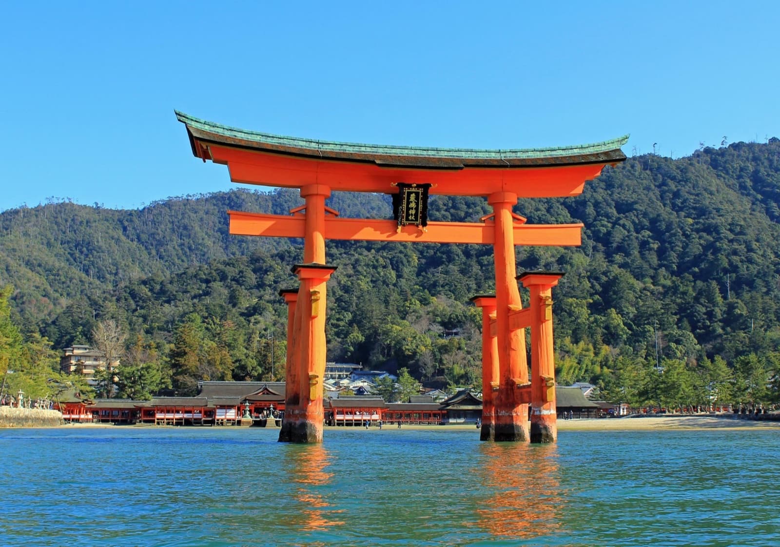 The floating vermilion torii gate of Itsukushima Shrine off Miyajima Island