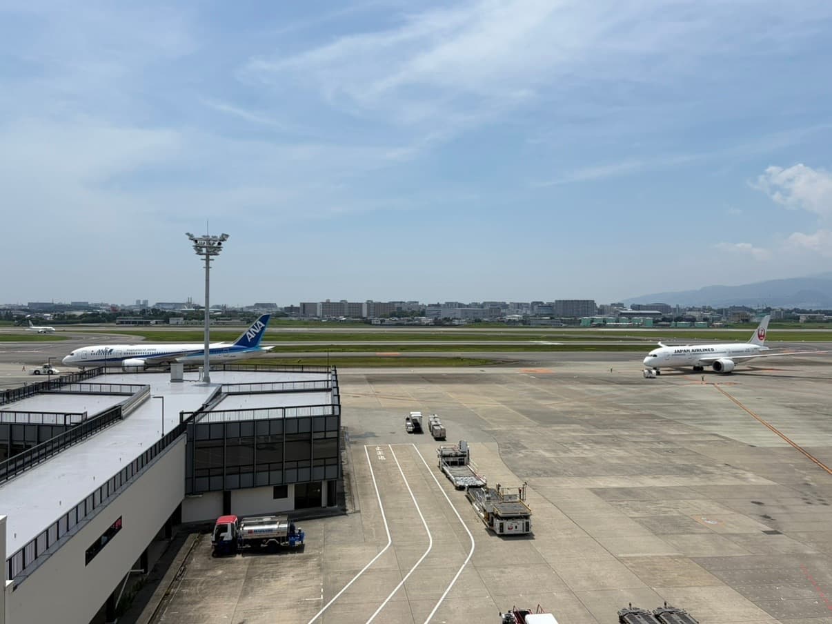 ANA and Japan Airlines aircraft parked on the apron at a Japanese airport
